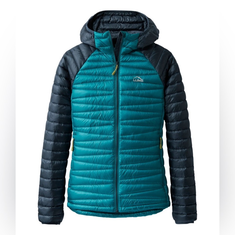 L.L. Bean Ultralight Down 850 Hooded Jacket in Teal/Navy, Packable, Size Small